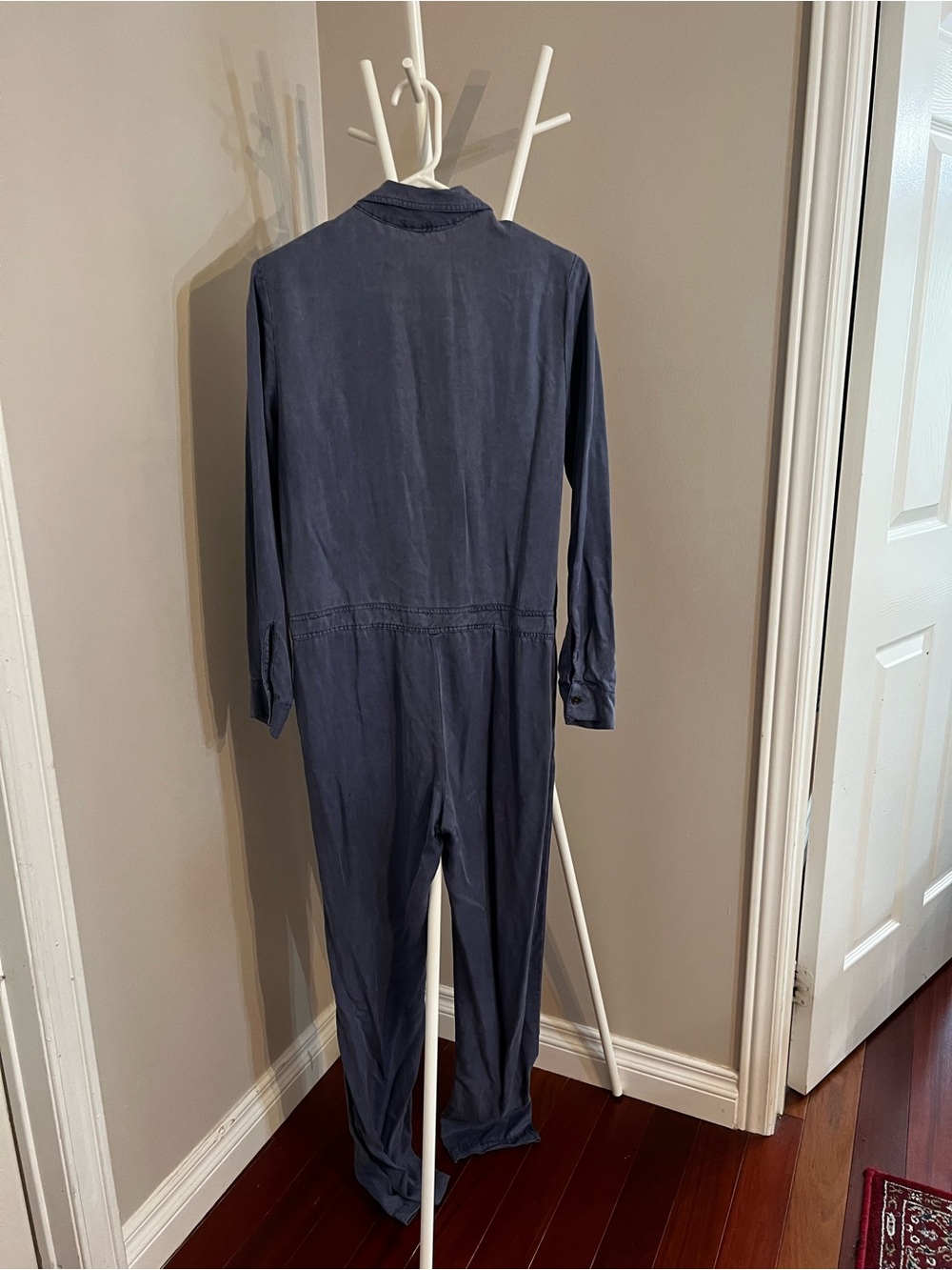 Denim Button-Front Long-Sleeve Jumpsuit - Picture 10 of 10